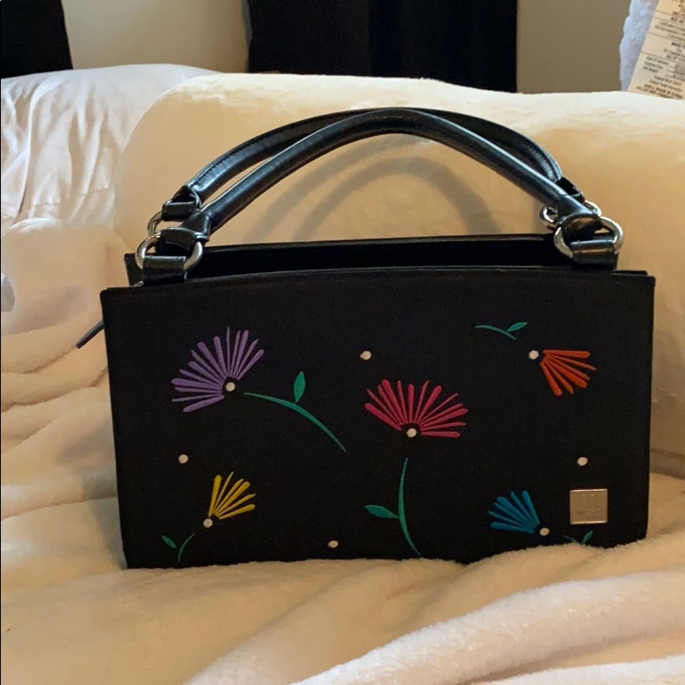 Cute black hand bag with flowers embroidery
